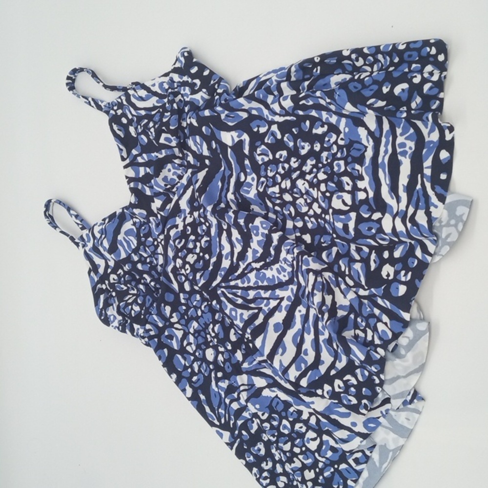 Swim Solutions Wild About You Printed Underwire Tankini Top Navy Blue S